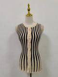 Striped Loose Two Piece Set for Women O Neck Sleeveless Top High Waist Wide Leg Pants Casual Sets Female Sumemr New