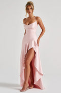 Sexy Satin Long Dress Luxury Ruffles Backless Bandage Evening Dresses Red Burgundy Blue Wedding Guest Cocktail Party Summer New