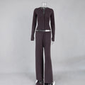 White Ribbed Knit Two Piece Set for Women Slim Button Accent Cardiagns Low Waist Loose Pant Suit for Casual Outings