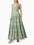 Boho Garden Parties Floral Print Maxi Sundress for Square Collar Sleeveless High Waist Slim Tiered Skirts for Casual Outings