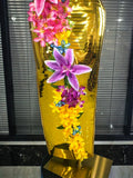Golden Sequined Women Sexy Florals Tops Bodycon Long Skirt 2 Pieces Set Celebrate Evening Party Birthday Photoshoot Wear