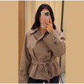 Vintage Plaid Belted Jackets Women Slim Full Sleeves Double-breasted Lapel Cropped Coats 2026 New Ladies Autumn Fashion Outwear