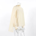 French Elegant Solid Blouse for Women Irregular Neck Patchwork Ribbon Long Sleeve Minimalist Shirt Female Spring
