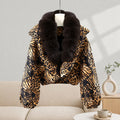 Zebra Print  Fur Collar Puffer Jacket Womens Button Down Trendy Warm Coat Fall Winter Party Club Streetwear Cozy Daily Outerwear