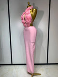 Luxury Birthday Dress Women Celebrity Sexy Halter Backless Flower Long Bandage Bodycon Dress 2025 Elegant Evening Party Outfit
