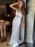 Fashion Lace Dress Women Sexy Sleeveless Hollow Out Backless High-Waisted Patchwork Dress Elegant Luxury Evening Dress