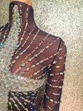 Luxury Rhinestone Tight Short Dress Women Long Sleeve Evening Party Prom Gown Birthdy Nightclub Performance Costume