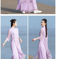 Vietnam Traditional Dress Aodai Chinese Improved Qipao Chiffon Fairy Women Elegant Oriental Improved Qipao Tea Art Hanfu Set