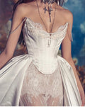 Customized White Strapless Satin Wedding Dresses Sleeveless Court Train Bridal Gowns 2025 Elegant A-Line Wedding Gowns