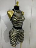 Sexy Nightclub Bar Photoshoot Stage Costumes Sparkly Diamond Mesh See Through Mini Dress Women Evening Party Club Birthday Dress