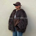 Ins Brand Fashion 2026 Winter Chocolate Brown Oversized Faux Fur Coat Women Fluffy Tassles Jacket Thick Chunky Overcoat