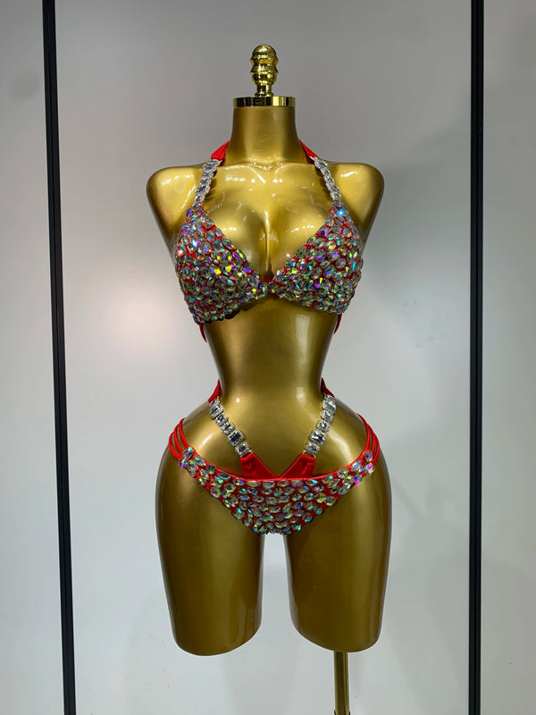 Newest Crystal Bikini Swimwear Fashion Bar Bikini Blingbling Swimwear Bikini Popular Bathingsuit Bikini Nightclub Stage Outfit