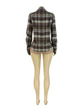 Lapel Plaid Shirt Blouse Tops Women Low-Neck Long Sleeve Casual Classic Skinny Spring Trend Elegant Streetwear Tees