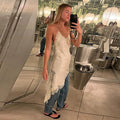 Sexy V-neck Sling Dress Women Fashion Sleeveless Lace Patchwork Irregular Mini Dresses Lady Summer Chic Casual Holiday Robe