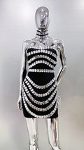 Sparkly Big Crystal Women Sexy Strapless Bodycon Mini Bandage Dress Necklace Celebrate Nightclub Party Photo Shoot Wear