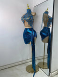 Women Sexy Top Skirt Two Pieces Sets Night Club Performance Stage Costume Sparkly Diamonds Stretch Party Celebrate Stage Outfit