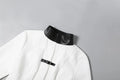 White Contrast Faux Leather Collar Blazer Women Buckle Belt Waist Slim Fit Long Sleeve Stand Neck Ins Party Fashion Outerwear