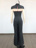 Women'S Shawl+Strapless Culottes Two-Piece Dress Sexy Backless Sleeveless Double Breasted Slim Fashion Outfit