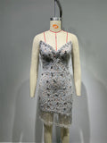Women's Sparkling Rhinestone Tassel Lace Tube Dress Light Luxury Birthday Party Evening Performance Gown Designer Luxury Dresses