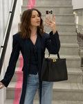 Stripe Tailored Coat For Women Lace Up V Neck Long Sleeves Coat Female Fashion Elegant High-End Formal Tailored Coat