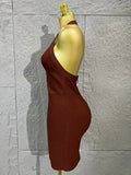 Neck-length V-neck Bandaged Halter Dress with A Fitted Bottom Hem  Sleeveless Form-fitting Cocktail Dress for Formal Parties