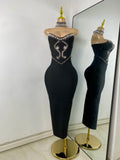 Luxury Rhinestone Women Elegant Strapless Beading with Necklace Bandage Celebrity Outfit Birthday Dress Evening Party Prom Gown