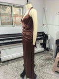 Elegant Satin Corset Long Dresses Luxury Women's Halter Backless Maxi Dress Evening Wedding Guest Party Prom Gown Brown Red 2026