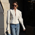 Fashion Wide Shouldered Jacket Shorts Sets Women V-neck Puffy Sleeve Single Breasted Tops Short Pants Summer Lady Outfits