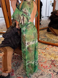 Tiger Stripe Print Long Dress Woman Autumn Trend Deep V-Neck Backless Lantern Sleeve Beach Party Elegant Vestidos