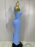 Luxury Birthday Gowns Elegant Diamonds Sleeveless Bodycon Bandage Long Dress High Street Celebrate Evening Prom Club Party Dress