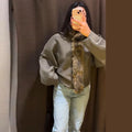Women Olive Green Fur Collar Oversized Long Sleeve Fuzzy Trim Open Front Knit Cardigan Sweater Fall 2026 Casual Trendy New Wears