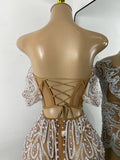 Luxury Pearls Sparkly Rhinestones Women Sexy Off Shoulder Mesh See Through Mini Bodycon Birthday Dress Party Performance Costume