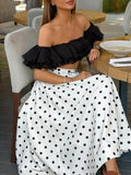Beach Party Two Piece Set for Women Halter Neck Sleeveless Vest High Waist Polka Dot A Line Midi Skirt Suit Female