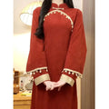 Olive Girl Red Embroidered Qipao for Ren Faire 2026 Garden Wedding Fairycore Photoshoot Everyday Wear S-XXL XS-3XL Plus Size Embroidered Romantic Garden Party Editorial Not Costume Qipao Cheongsam Chinese Dress Chinese Heritage Fashion Women