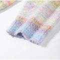 Women Rainbow Stripe Hooded Knit Cardigan Zip Front Drop Shoulder Side Pocket Loose Jacket Multicolor Textured Casual Daily Wear