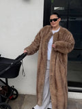 Luxury Faux Fur Maxi Coat Chic Women Open Front Stand‑collar Long Sleeve Oversized Outerwear Winter Autumn New Warm Fashion 2026