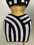Designer Evening Party Birthday Dress Women Celebrity Sexy Jacquard Black White Two Piece Bodycon Striped Bandage Skirt Set
