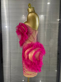 Women Sexy Sparkly Rhinestone Strapless Mesh See Through Mini Dress Eveing Party Birthday Singer DJ Nightclub Bar Stage Costume