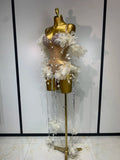 Sparkly Rhinestones Fringe Flower Bodycon Bodysuits DJ Nightclub Performance Stage Outfit Luxury Birthday Photo Shoot Clothing