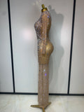 Women Sparkly Diamonds Mesh See Through Bodycon Dress Evening Birthday Party Sexy Nightclub Bar Stage Costume