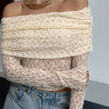 Sexy One Shoulder Top Women Fashion Hollow Out See-Through Pleated Lace Top Elegant High Street Party Slim Female Tops