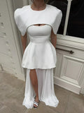 Solid Three Piece Set for Women Square Collar Sleeveless Top with Shawl Sheer Mesh Long Skirt Sexy Outfit Female