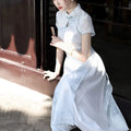Pink Chesongam Young Girl Ao Dai Qipao New Chinese Style Dress Women Elegant Mesh Hem Vestidos Casual Outwear Hanfu Dresses