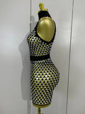 Sexy Nightclub Bar Photoshoot Stage Costumes Sparkly Diamond Mesh See Through Mini Dress Women Evening Party Club Birthday Dress