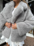 Fluffy Faux Fur Short Coat Women Lapel Long Sleeve Soft Plush Warm Cropped Jacket Lady Winter Outerwear Casual Streetwear