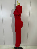 Shiny Bow Sexy Cut Out Short Sleeve Red Bodycon Bandage Long Dress Women Evening Party Celebrate Birthday Knitted Club Prom Gown