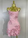 Luxury Party Prom Gown Birthday Wedding Guest Dresses Elegant Chic 3D Beaded Flower Spaghetti Strap Short Bodycon Bandage Dress