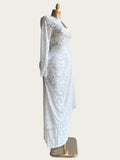 Women O-neck Ribbon Ruched Long Sleeve Bodycon Maxi Long Dress 2026 Summer Sexy Birthday Party Vacation Trendy Dresses
