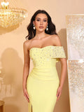 Strapless Pearl bead Bodycon Long Dress Off-shoulder Side Slit Sexy Club Party Evening Maxi Dresses Women's Clothing