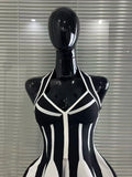 Women Sexy Halter Off the Shoulder Striped A-Line Mini Bandage Dress Celebrate Red Carpet Evening Party Cocktail Outfit